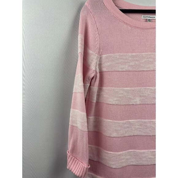 Croft & Barrow Pink & White Striped Sweater S 100% Cotton Womens Knit Pullover M - Picture 3 of 6